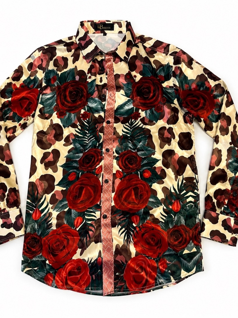 Barocco Men’s Dress Shirt Floral Rose Camo Button Down Long Sleeve Designer